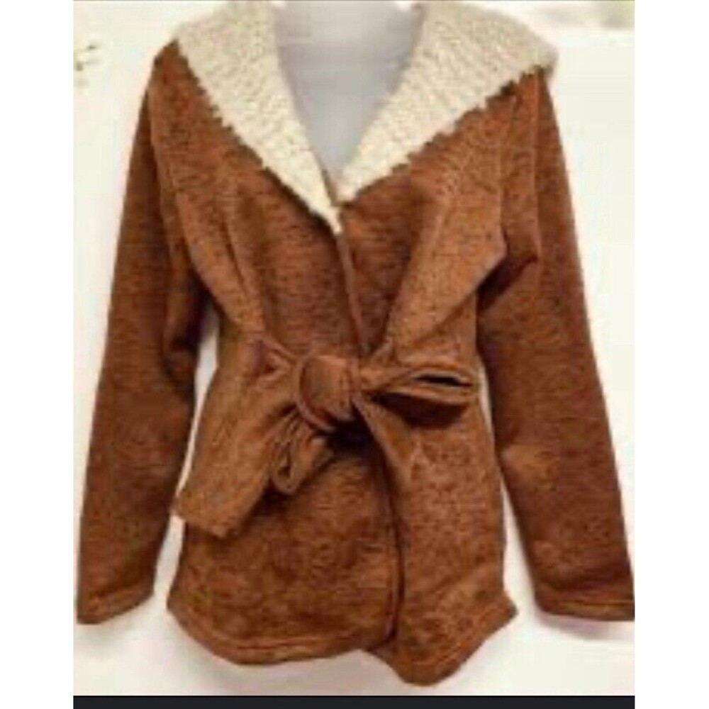 Simply Noelle Cozy Up Brown With‎ Cream Lapel Knit Jacket Size Large Belted